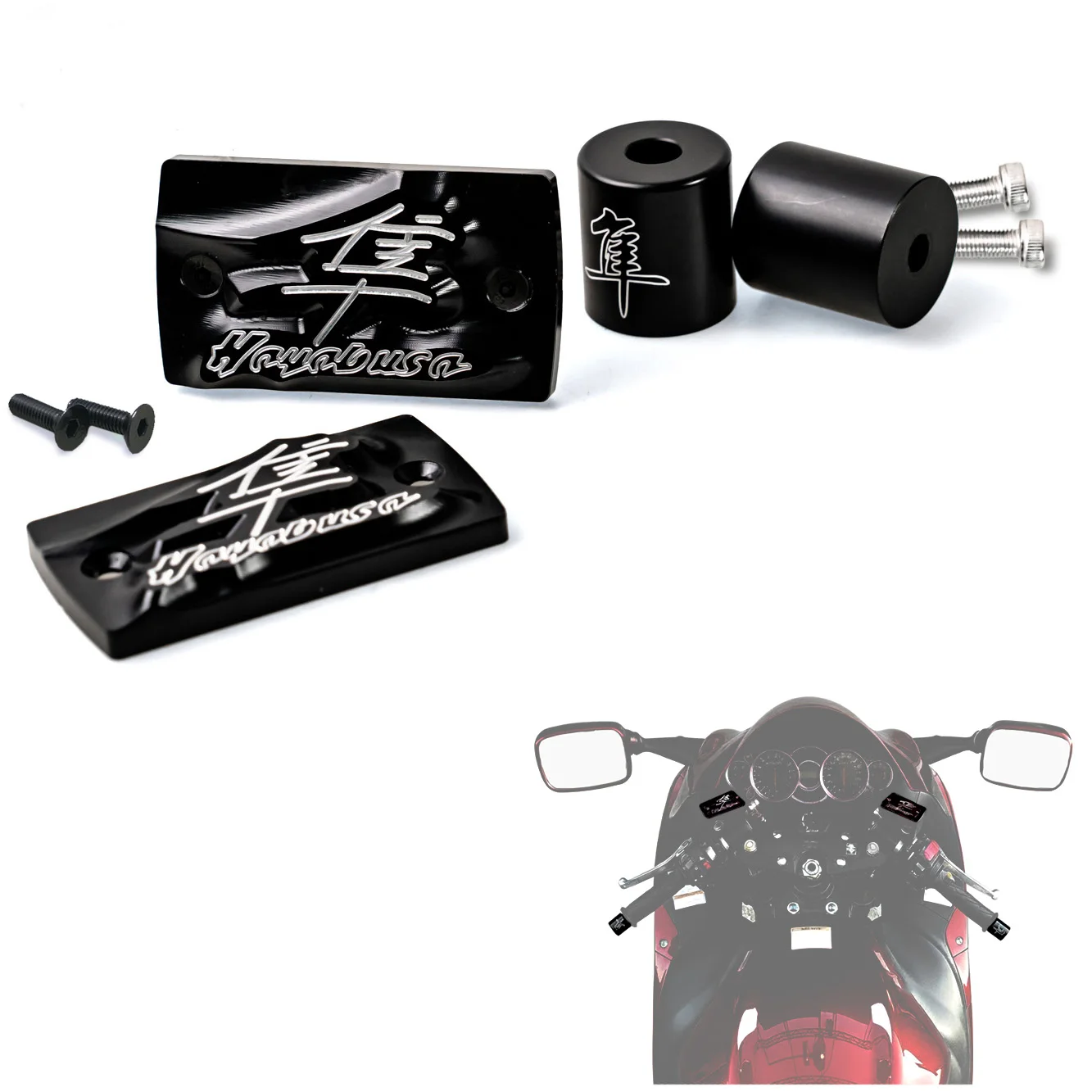 

Motorcycle CNC Aluminum Brake Clutch Reservoir Cover + Handlebar End Cap for suzuki hayabusa gsx1300r 1999 - 2020