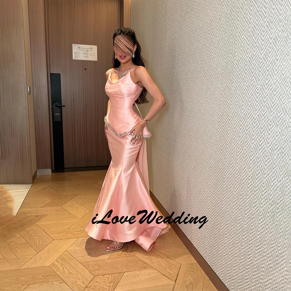 

Элегантное атласное платье для вечеринок, простое платье для выпускного, шифоновое вечернее платье, индивидуальный пошив, платье с V-образным вырезом без бретелек, украшенное кристаллами, для особых случаев