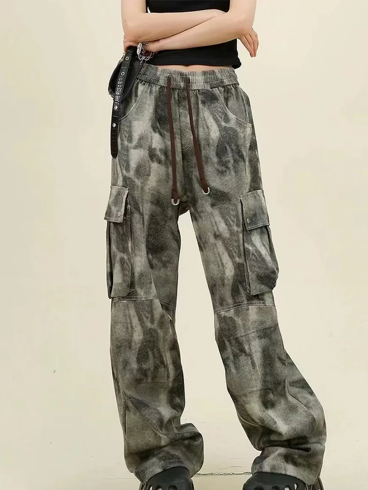 Graue Cargohose für Damen, Baggy-Streetwear, 90er-Jahre-Ästhetik, Harajuku, japanischer 2000er-Jahre-Stil, Y2k-Emo-Hose, Vintage-Hose, Kleidung 2024