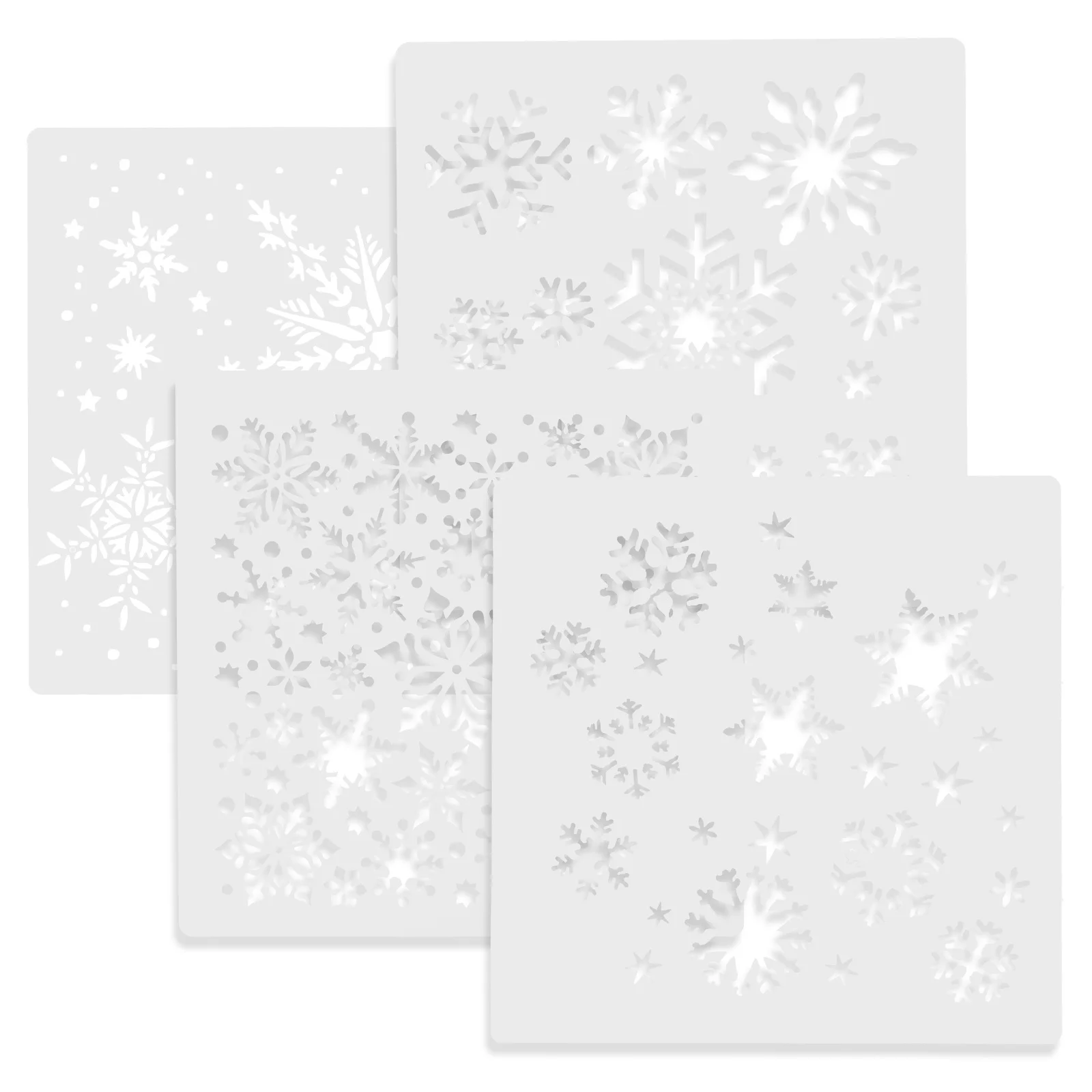 4pcs Painting Stencils Kit Snowflake Pattern Hollow-Out Design Washable Reusable Diy Craft Templates For Wall Art Drawing