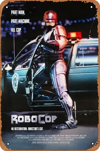 Placa de metal com pôster do filme Robocop, decoração de parede engraçada para casa e cozinha
