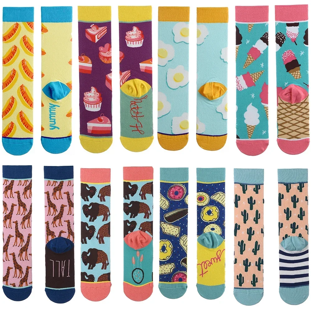 

2024 female autumn and winter models straight socks ice cream biscuit food cartoon cotton long tube cotton socks straight socks