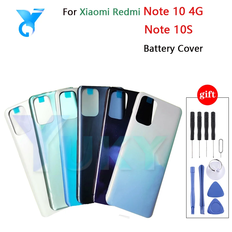 For Xiaomi Redmi Note 10 4G/ Note 10S M2101K7AI Battery Cover Back Rear Door Glass Panel Housing Case Adhesive Replace