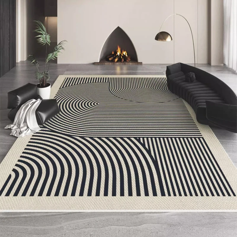 Simple Style Black and White Lines Non-slip Decor Home Carpet Living Room Easy Clean Bedroom Bedend Rug Soft Leisure Area Mat