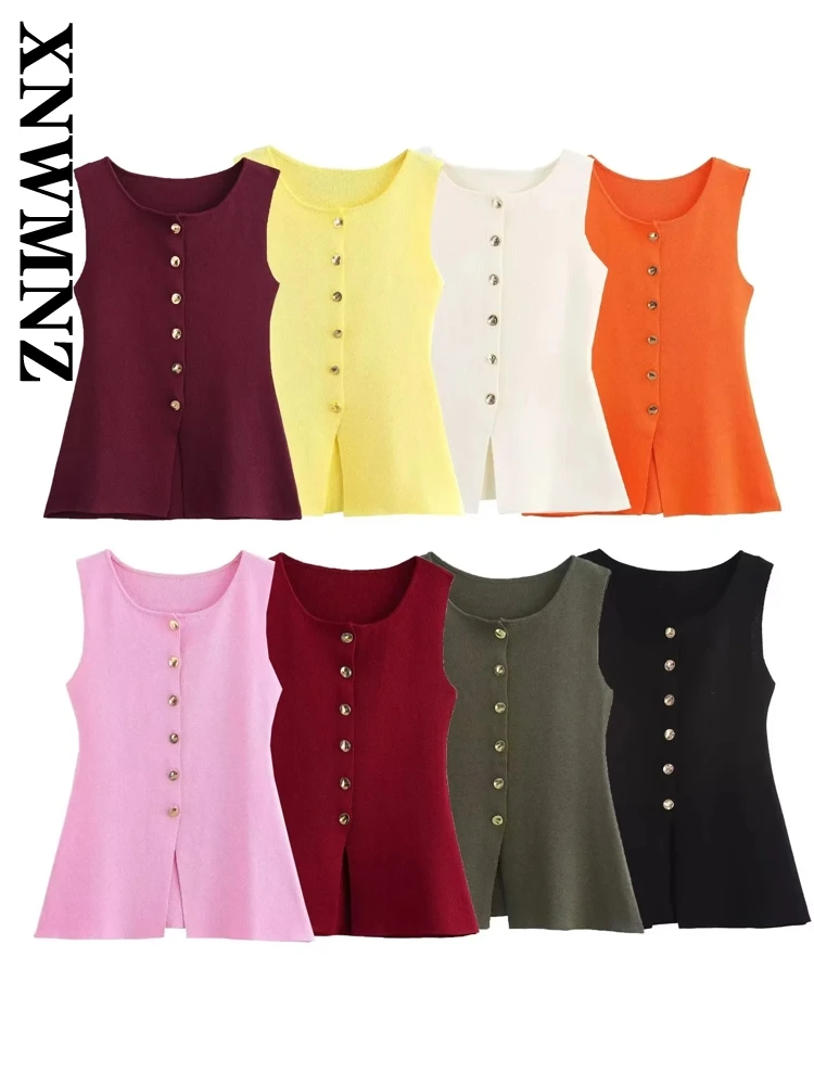 XNWMNZ 2024 Winter New Woman Fashion Sleeveless Knitted Gilet Sweater Streetwear Autumn Lady O-Collar Top Ruffles Vest Waistcoat