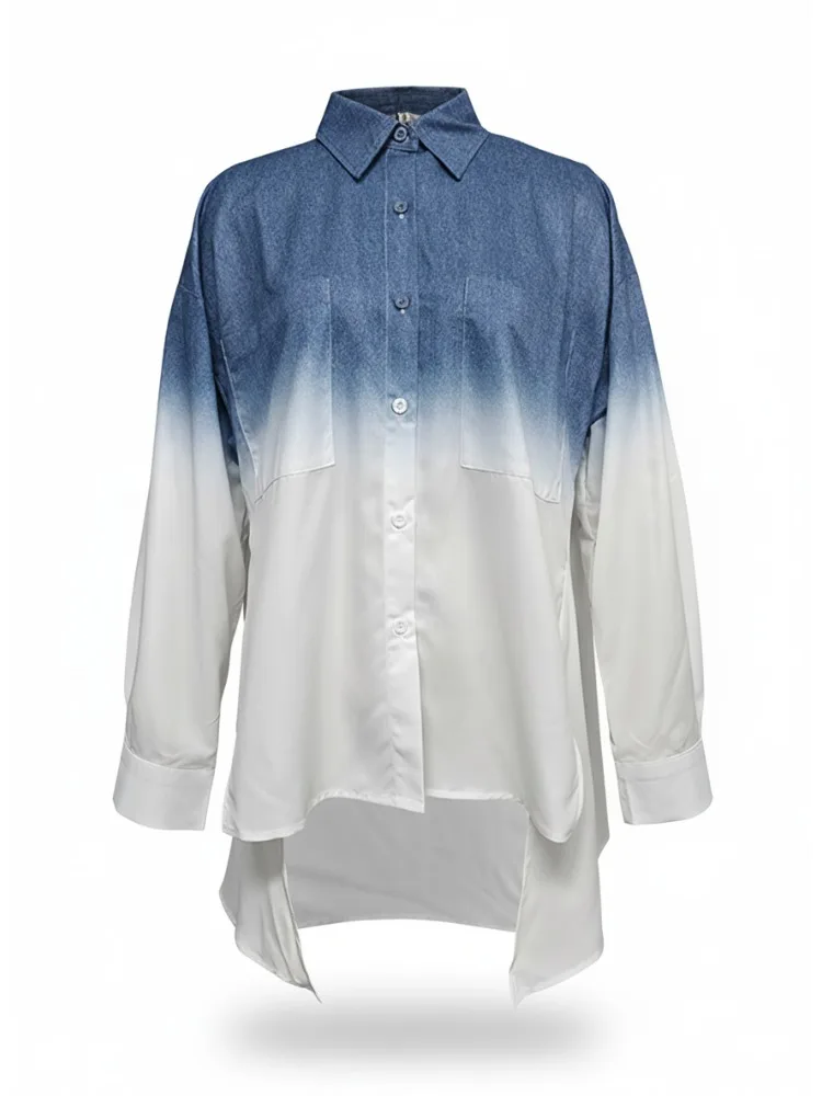 

Женская рубашка градиентного цвета Freeacy 2025 с воротником с лацканами, блузка на пуговицах, осень 2025 года, стильная повседневная футболка