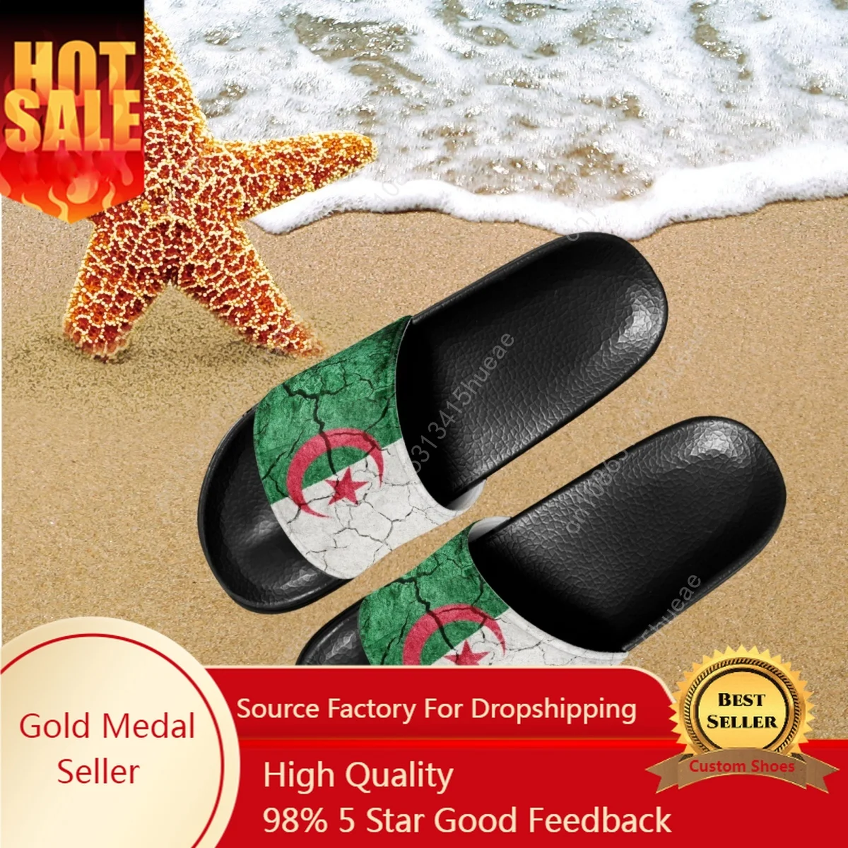 

Women Slippers Summer 2023 Algeria Flag Design Fashion Home Bathroom Slippers for Girls Casual Non Slip Flats Beach Slides Woman