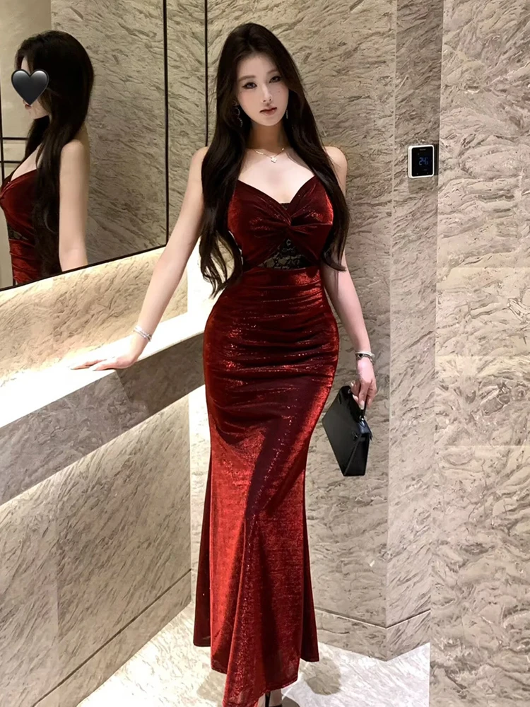 

Платье подружки невесты с глубоким вырезом и кружевом, сексуальное облегающее платье русалки с ремешком для ночного клуба Faion, повседневное летнее длинное платье Dr