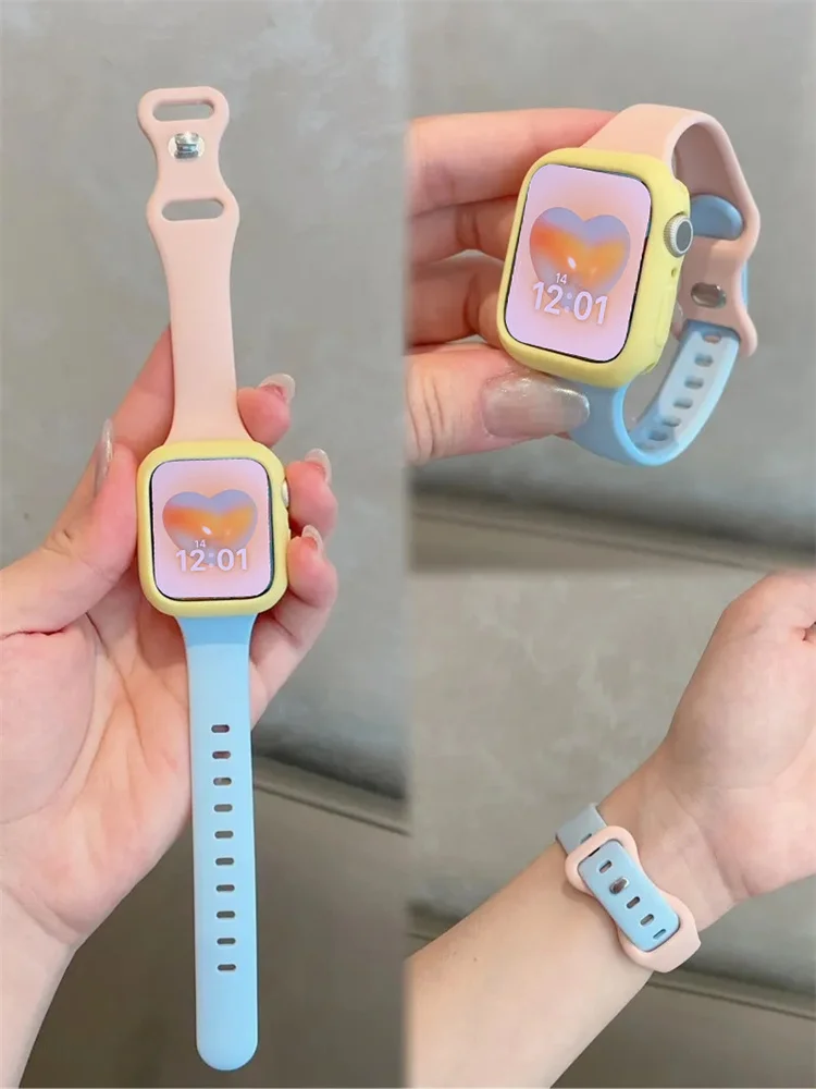 Y2k Cute Soft Silicone Strap+Case For Apple Watch Ultra2 Band 49mm 41 45 40 44 42 For iwatch Series 9 8 7 SE 6 Correa Sport Band