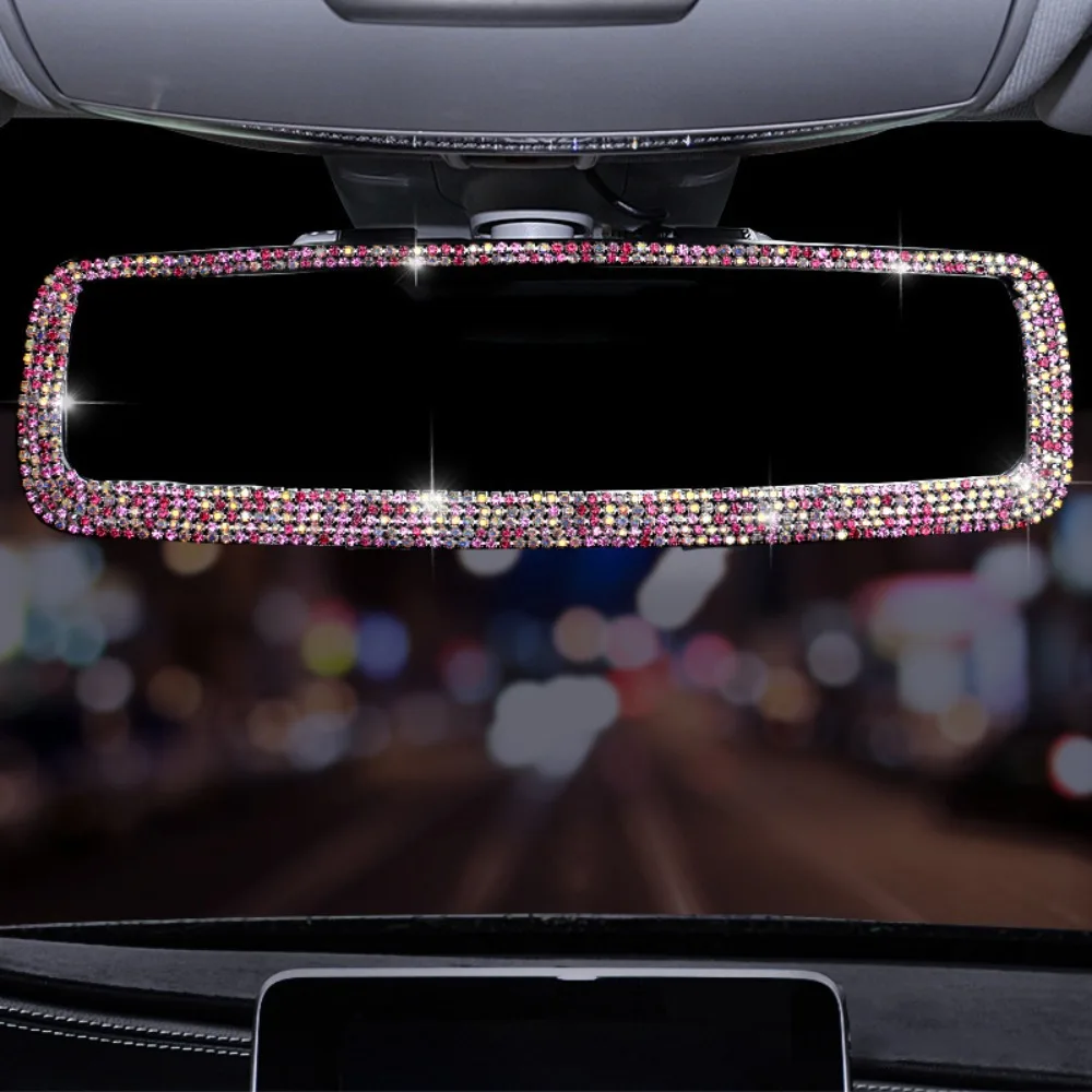 

Bling Bling Design Car Rearview Mirror Decor Full Rhinestone Durable Material Auto Interior Decoration Easy Install