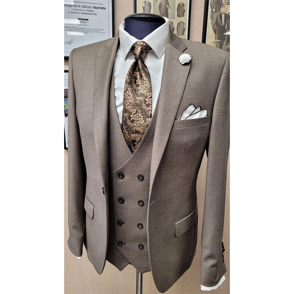 Elegant Men's Suits One-Button Notch Lapel High Quality 3 Pieces Jacket Pant Vests Sets Formal Occasion Male Clothing Business