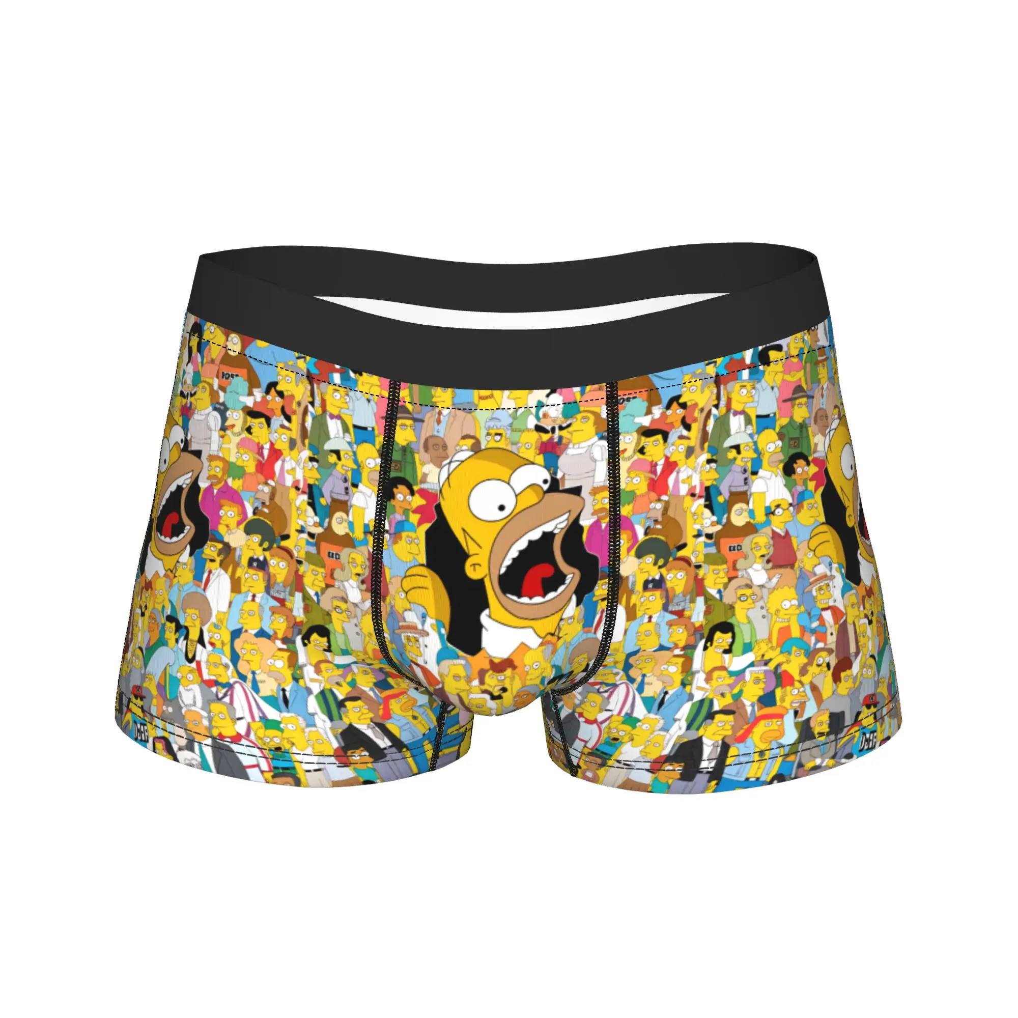 S-Simpsons Characters Crowd Scene Boxershorts Pouch Underwear Trenky Print Shorts Briefs Comfortable Male Underpants Plus Size