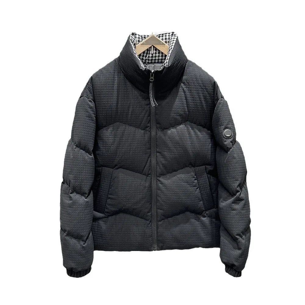 Chaqueta de plumón de pato para hombre, abrigo pequeño a cuadros, cuello levantado, almacenamiento de calor, Forro cálido, blanco y negro, nueva moda