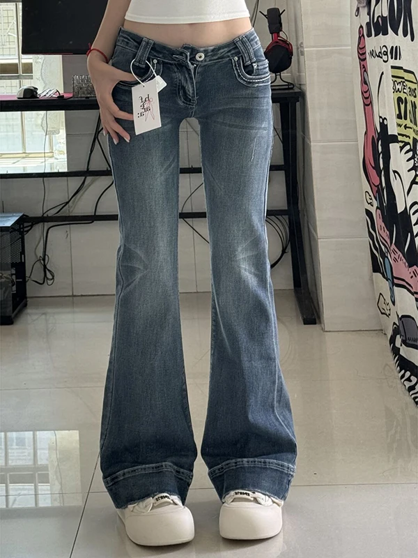 

Джинсы Bell Bot в американском стиле ретро, женские облегающие брюки с низкой талией длиной до пола, осенние новые брюки PmORh с высокой талией и застежкой на пуговицы