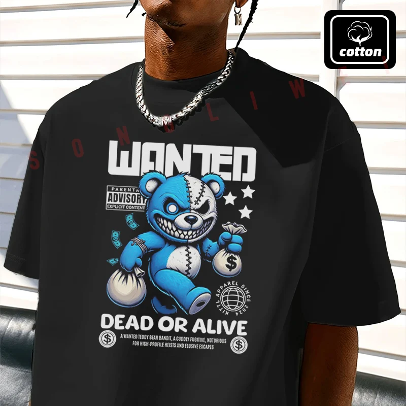 

Wanted Dead Or Alive Moto T-Shirt Vintage Cotton Plain Mens Funny T Shirts Casual Harajuku Clothes