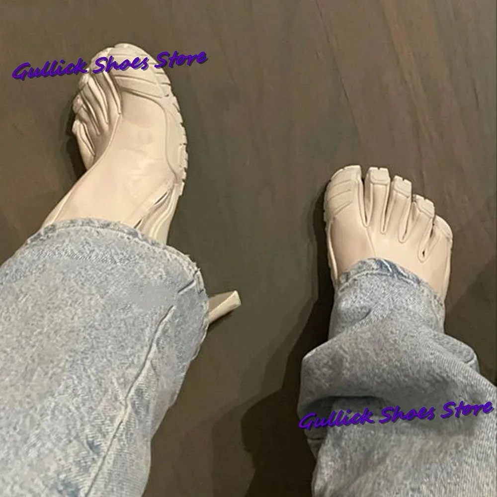 Bottes de Luxe à Cinq Doigts pour Femme, Chaussures à Talons Hauts Rouges Côtelés, Nouvelle Collection 2025