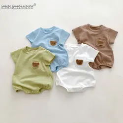 Infantil recém-nascido meninas manga curta dos desenhos animados urso respirável absorção de suor roupas macacão crianças bbay meninos bodysuit roupas