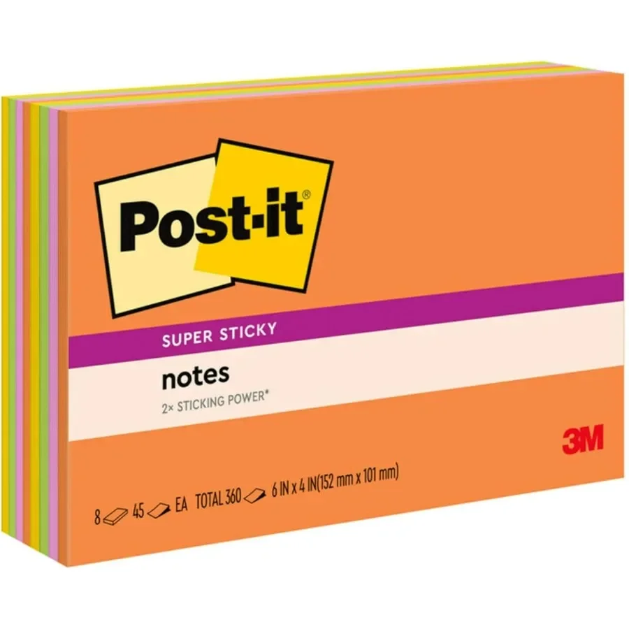 

Супер липкие заметки, 8 блокнотов, 6 x 4 дюйма. Идеально подходит для использования в школе и офисе. Идеально подходит для вертикальных поверхностей, включая мониторы, стены и