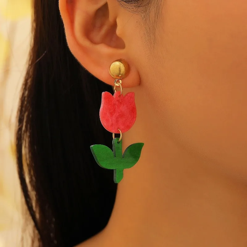 

Vintage Exquisite Acrylic Tulip Pendant Stud Earring for Women Fashion Customized Jewelry Minimalist Accessories Wholesale