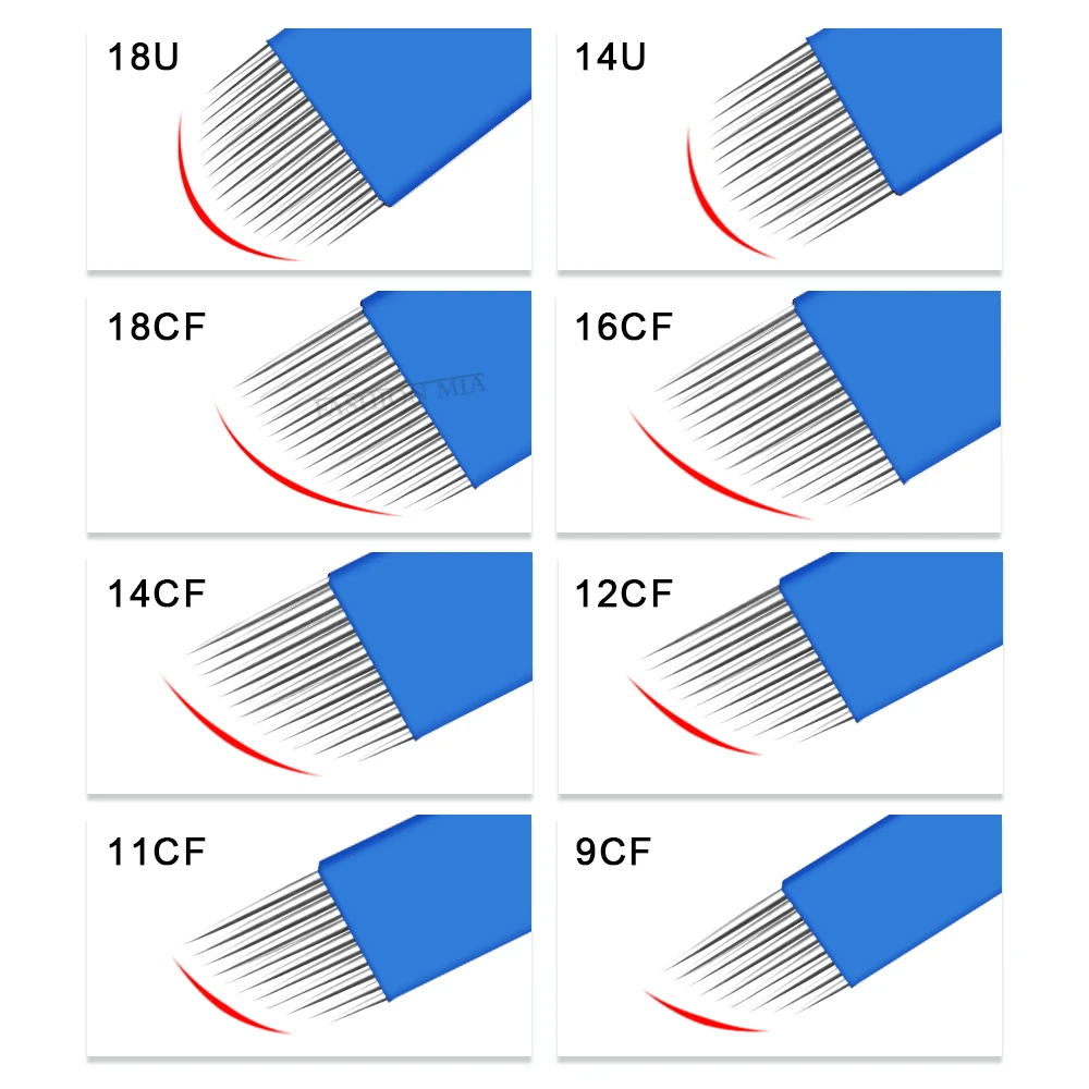 7 9 12 14 15 16 18 21pin 50Pcs Microblading 0.18มม.เข็มถาวร Perlengkapan Rias Eyebrow ใบมีด