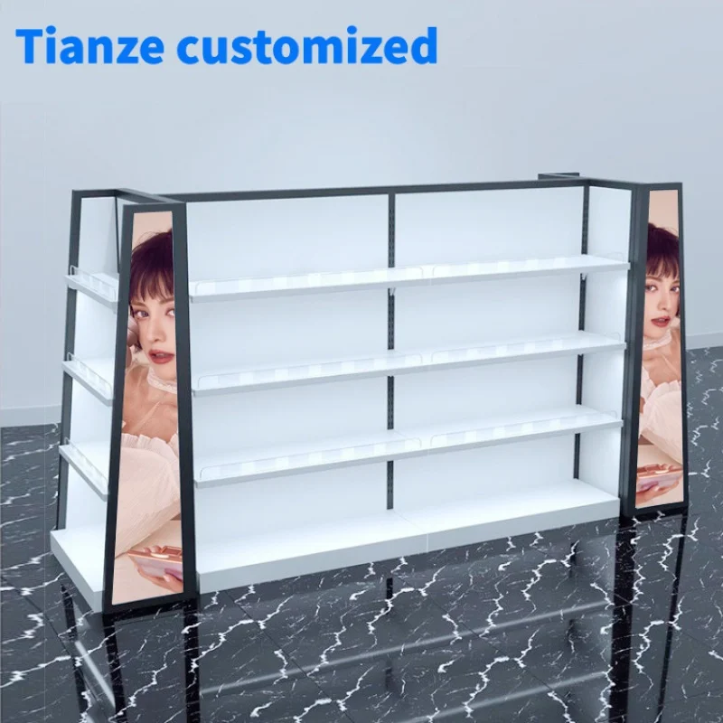 [Customized]Metal wood floor cosmetic shop shelf display design