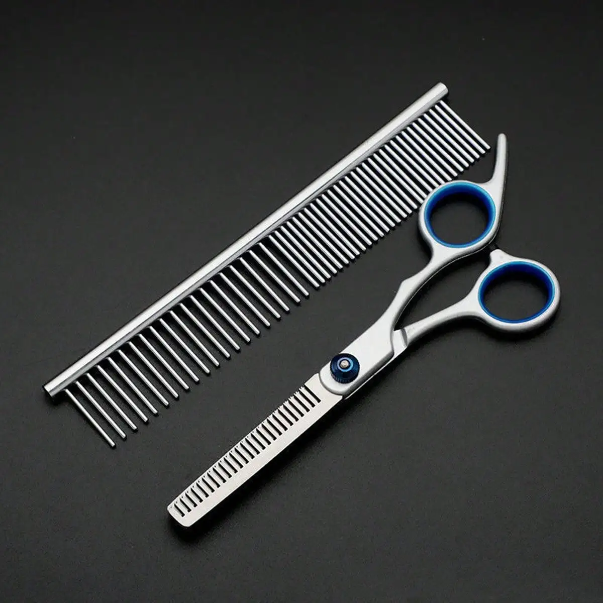 5 قطع/مجموعة مقص احترافي للعناية بالحيوانات الأليفة (الفولاذ المقاوم للصدأ): مشط، طرف مسطح، مقصات أظافر، قص الشعر