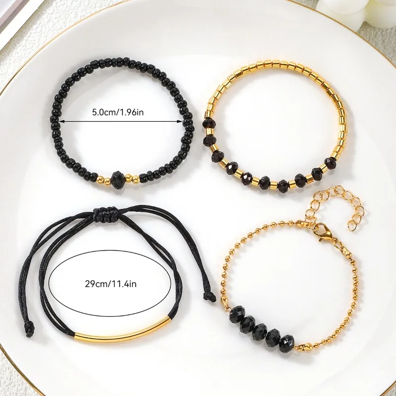 New Four Piece Retro Hand Woven Five Color Rice Bead Versatile Women's Bracelet Jewelry Set