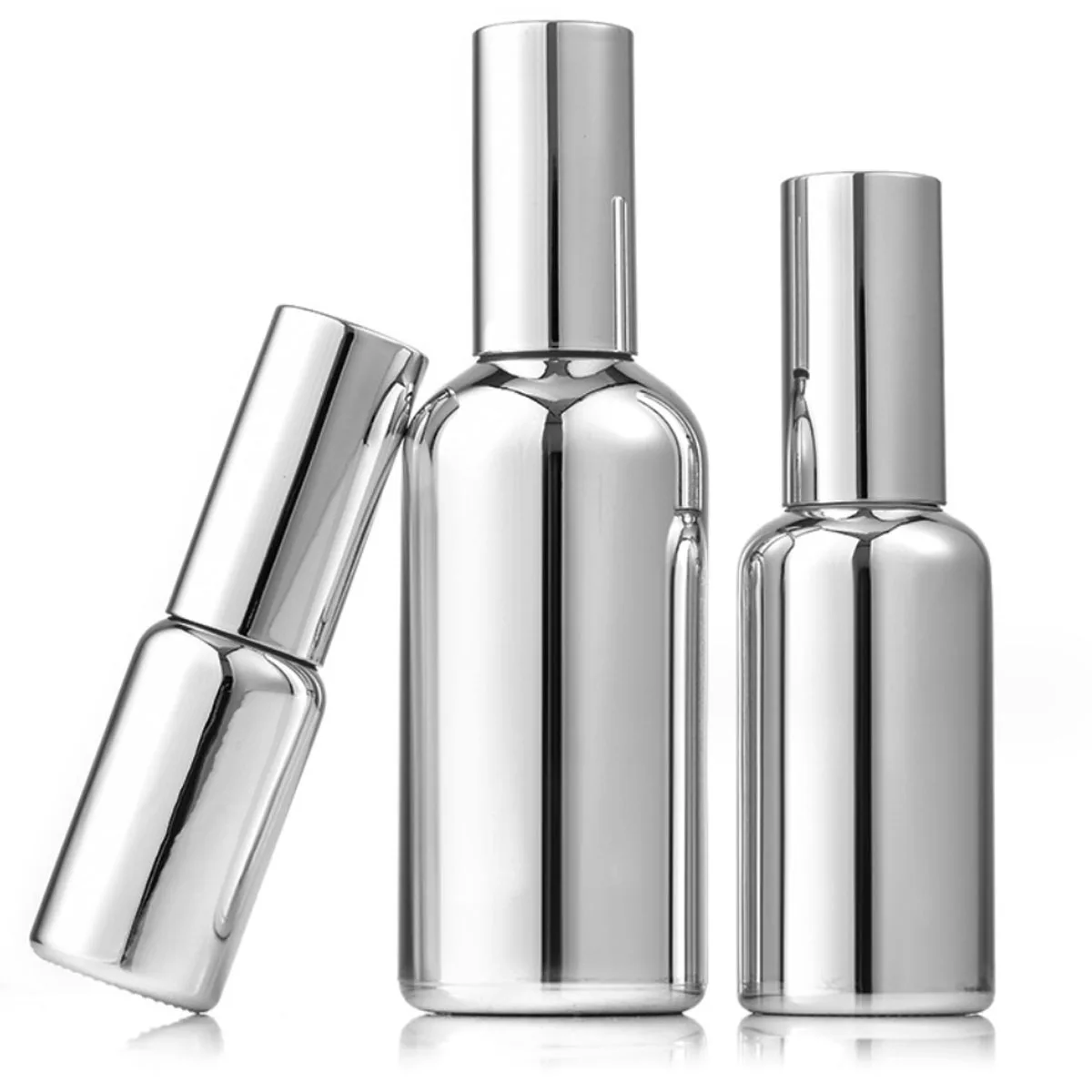 15ml 30ml 100ml Essential Oil Spray Bottle Bright Silver Fine Mist Perfume Atomizer Refillable Empty Glass Bottle shampoo NEW