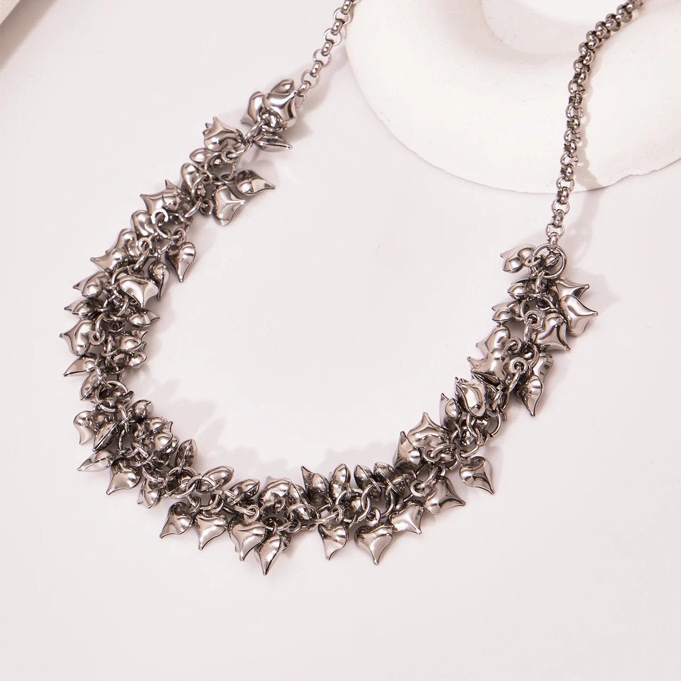 Neue silber-goldene Herz-Quasten-Halskette für Damen, modisch, 316 Edelstahl, vergoldete Kette, Halskette für Damen, wasserdichter Schmuck – Detail 13