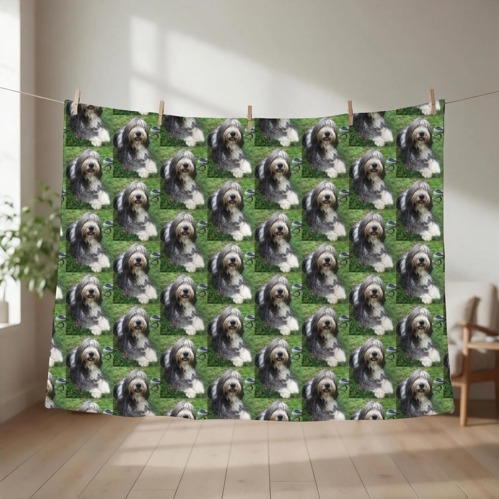 Bearded Collie - Happy Chappy Beardie Throw Blanket couch cozy soft plush fuzzy picnic outdoor blanket