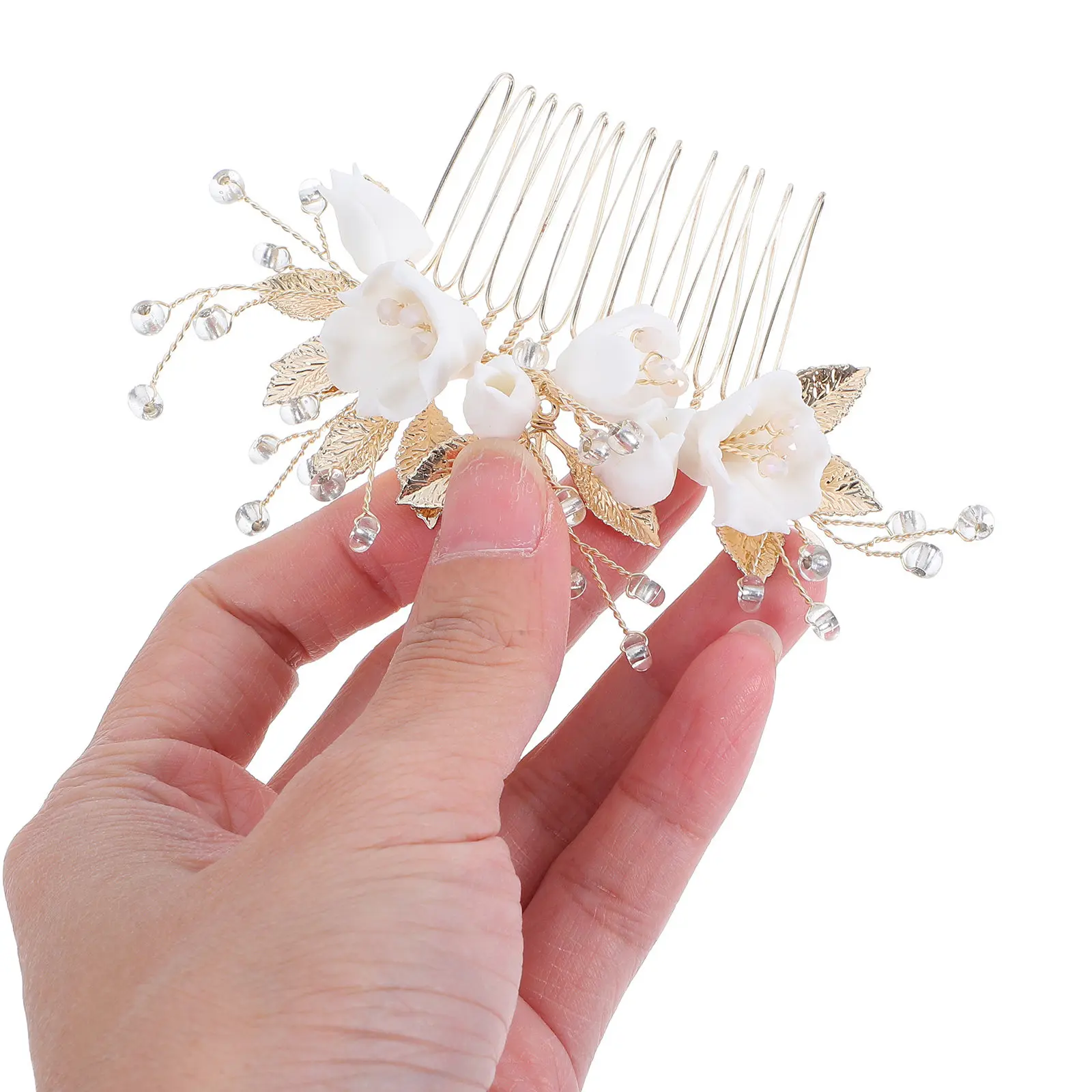 

Vintage Bridal Hair Comb with Faux Pearls Water Droplets Design Wedding Headpiece for Bride Elegant Hair Jewelry