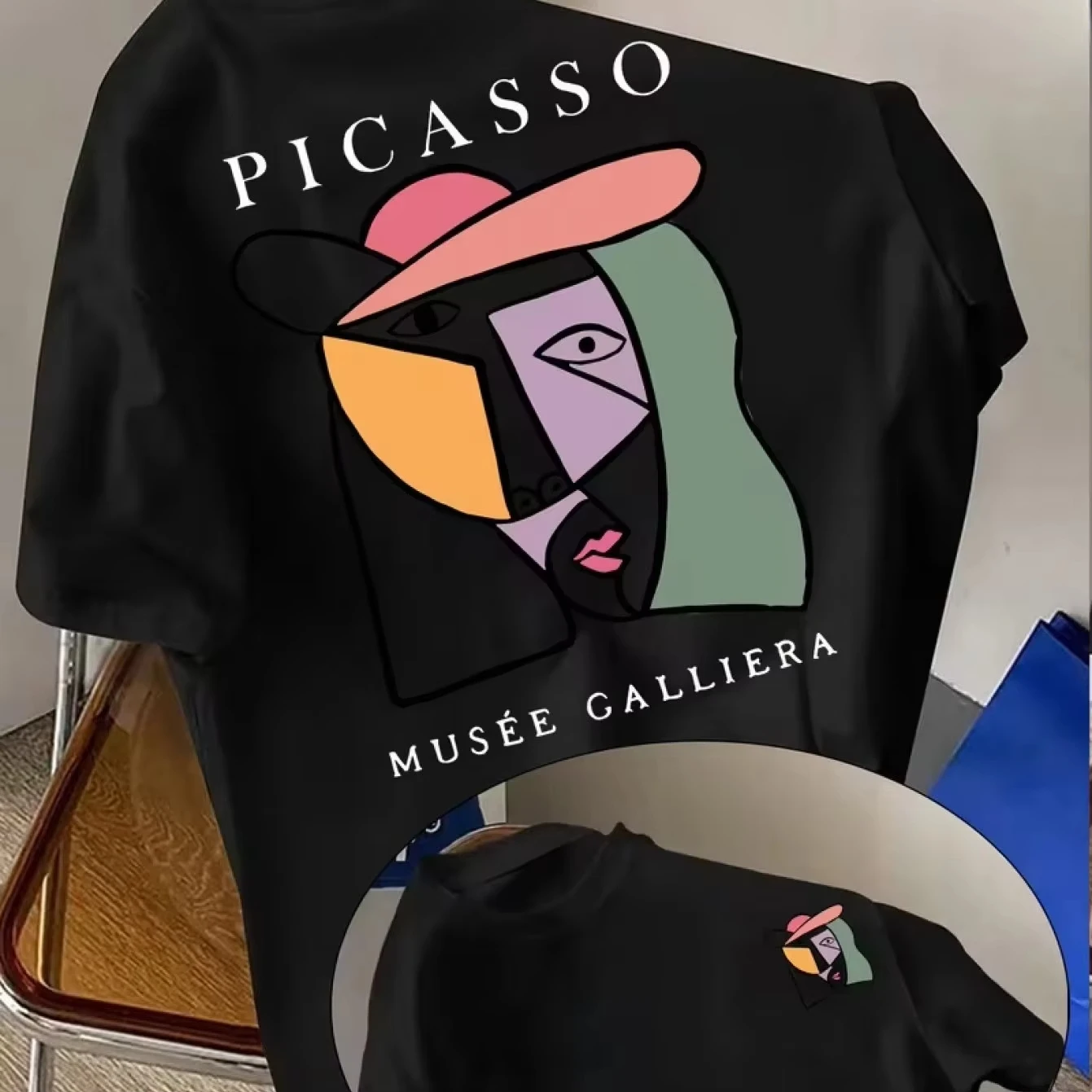 Men's Picasso Cubism Art T-Shirt Double-Sided Abstract Print Crew Neck Summer Casual Tee Men's Clothing Women's T Shirt