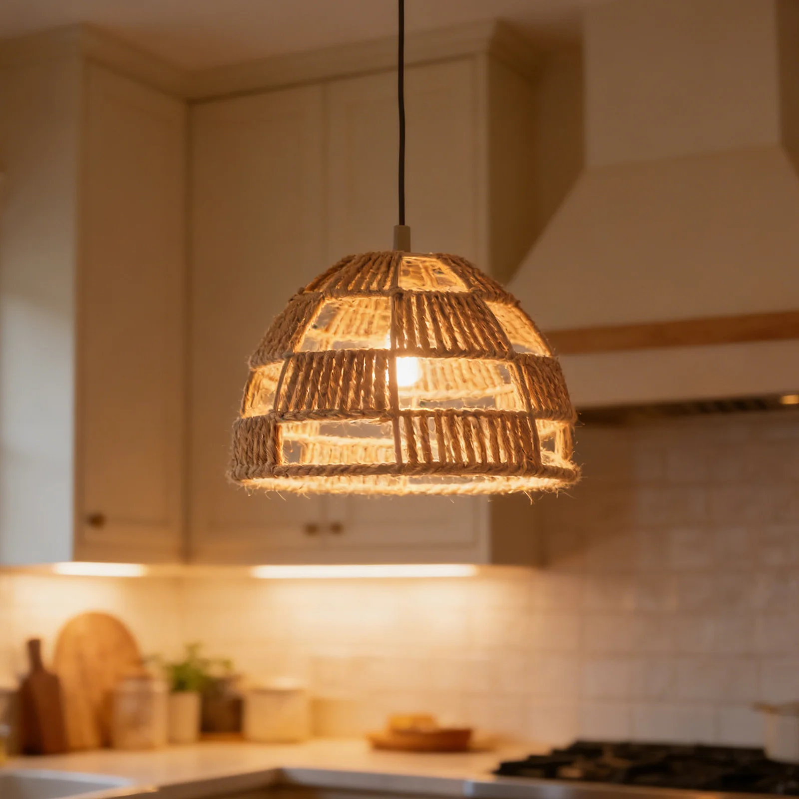 

Bohemian Woven Paper Rope Lampshade Vintage Rustic Pendant Light Cover for Dining Room Kitchen Room Decoration