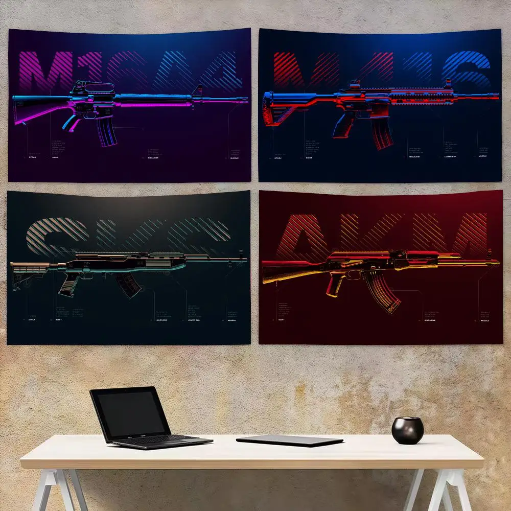 Cyberpunk AK-47 Design Tapestry Aesthetic Wall Hanging Decor Microfiber Fabric Art for Bedroom Living Room Home