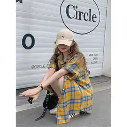 Summer new POLO plaid short-sleeved shirt niche Korean sweet top short-sleeved shirt for women to wear trendy