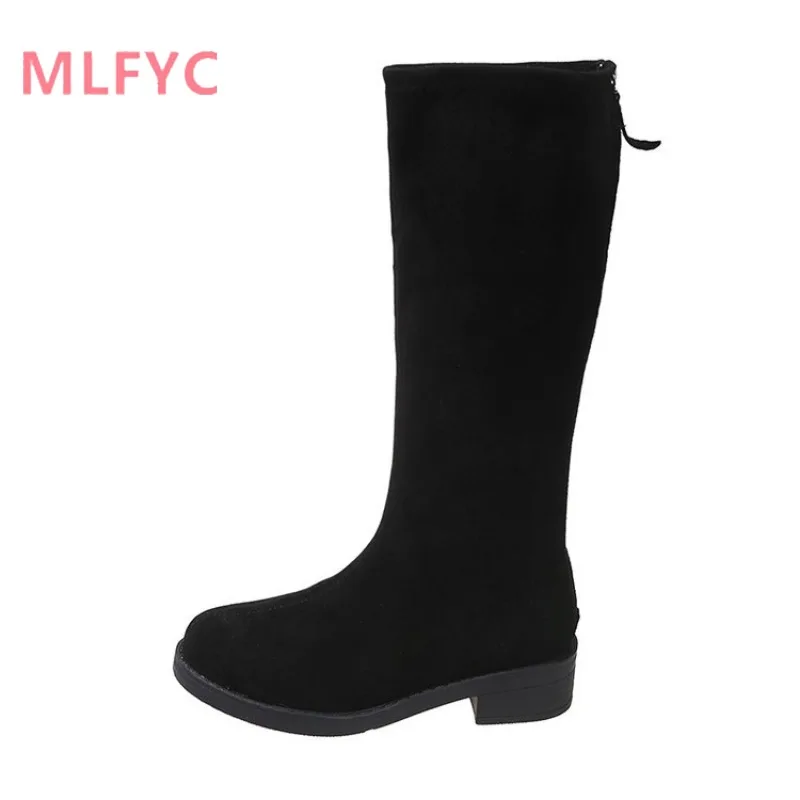 Suede long boots for women in autumn and winter retro elastic boots ladies slim and tall boots