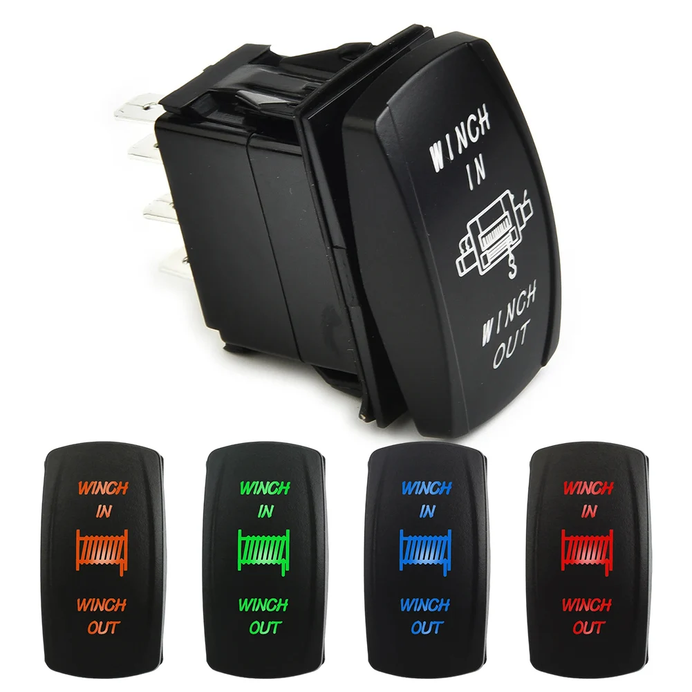 7 Pin DC 12V 20A/DC 24V 10A Boat Rocker Switch ON OFF Winch IN OUT Switch LED Rocker UTV Truck Boat Switch Boat-shaped Switch