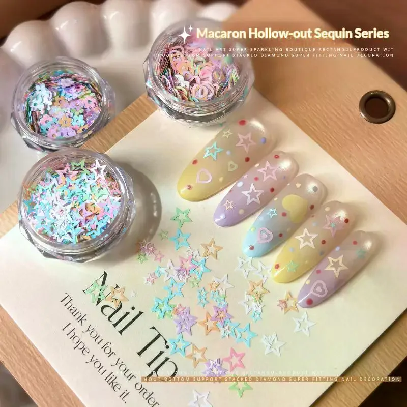 New Macaron Pastel Hollow Nail Art Glitter Sequins Various Shapes Soft Colors For DIY And Salon Nail Decoration