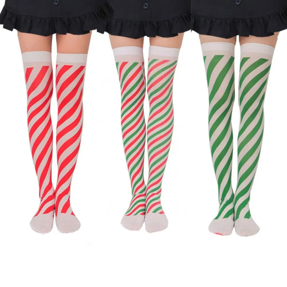 Daily Wear Colorful Striped Christmas Over Knee Thigh Socks Dacron Costume Accessory Knee-High Warm Stocking Women Boot Sock