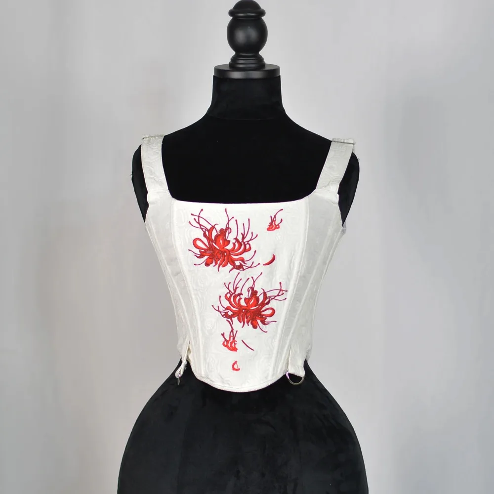 Magic Lily Floral Embroidery jacquard Corset Crop Top Backless Lace-Up Bustier Camisole Retro Graphic Boned for Women Tank