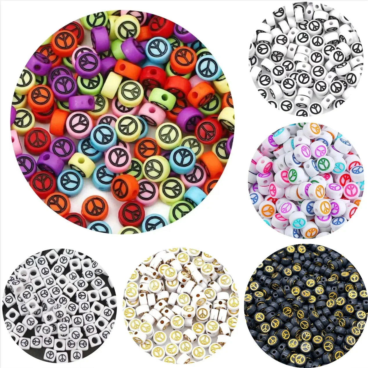 

100-500 шт. красочные бусины со знаком мира, акриловые круглые плоские свободные бусины-разделители для изготовления ювелирных изделий, браслет, ожерелье, аксессуары