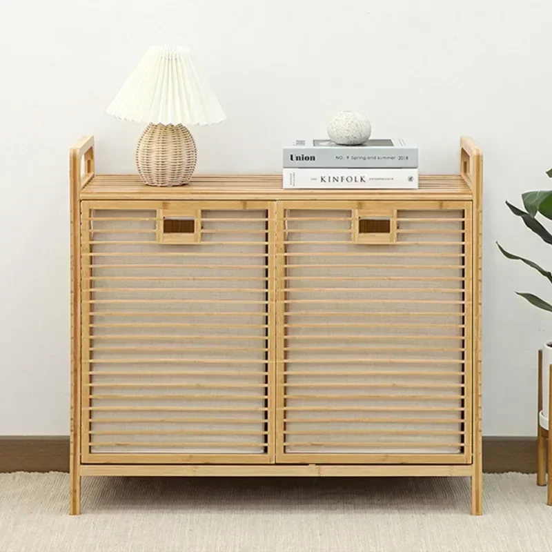 Simple and Modern Multi-Functional Bamboo Art Storage Cabinet Bedroom Bathroom Laundry Organizer Dirty Clothes Storage Basket