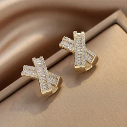 Korean Fashion Simple and Luxury High Quality Cross Zircon Earrings for Women's Gift Banquet Jewelry Earrings 2025