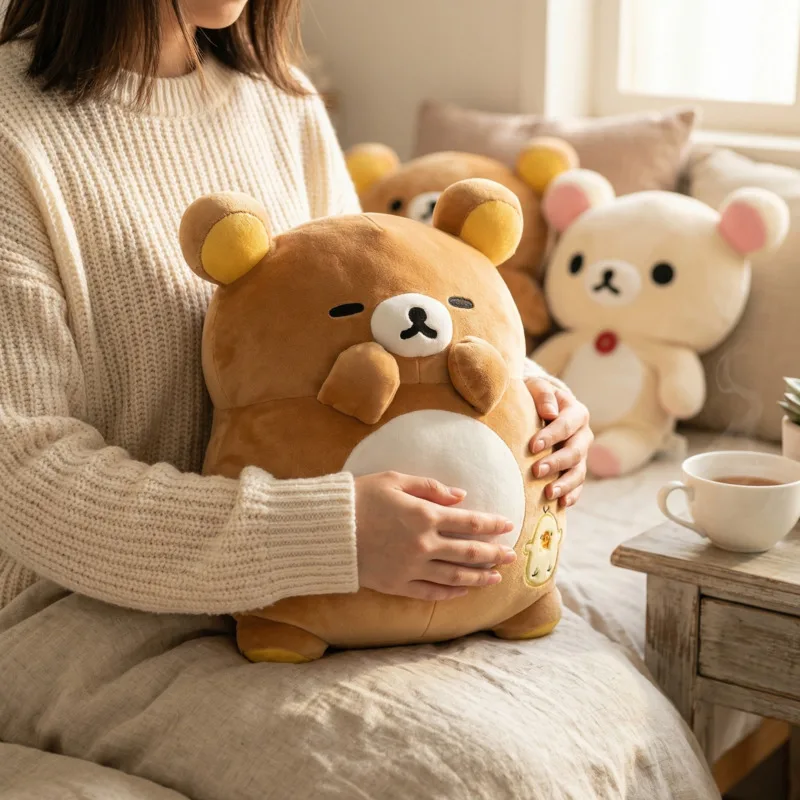 

Cute Chubby Rilakkuma Bear 30cm Plush Pillow Pizza Series Stuffed Animal Doll Soft Huggable Toy Gift for Kids Adults Home Decor