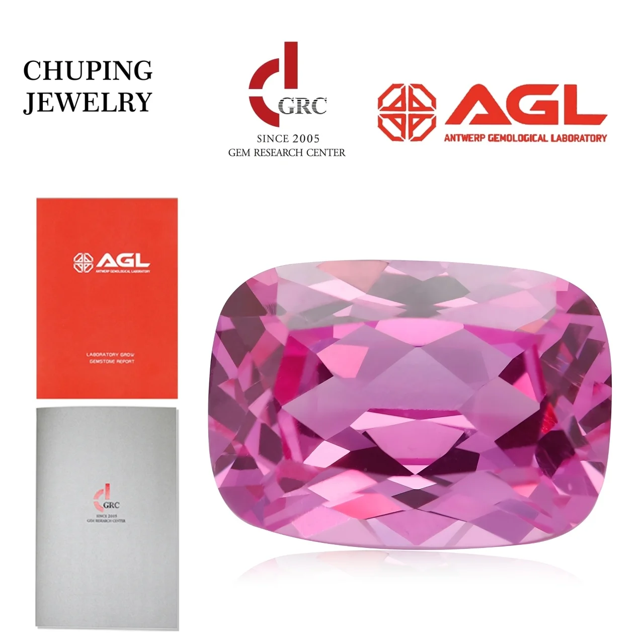 ChuPing Cushion Shape Flame Melted Can Provide Selectable AGL Certifacate Synthetic Cultivate Pink Sapphire For Jewelry Making