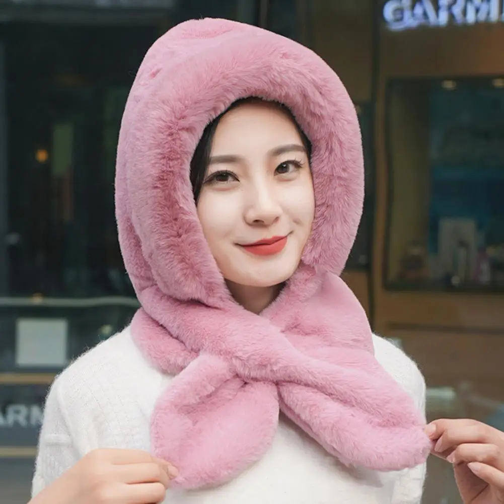 2024 Women Hat Scarf All-in-one Winter Versatile Cute Plush Cap Warm Thickened Anti-freezing Windproof Hooded Scarf Cold Weather