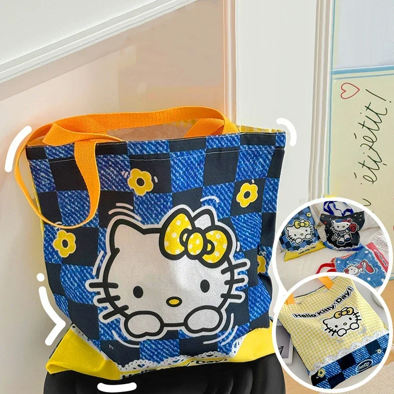 

Sanrios Hellokittys Double Sided Printed Bag Anime Cute Large Capacity Multifunctional Supermarket Shopping Storage Bag