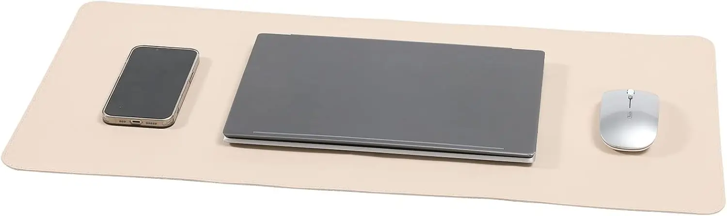 

27x13in PU Leather Desk Pad, Non-Slip Waterproof Mouse Mat, Beige White