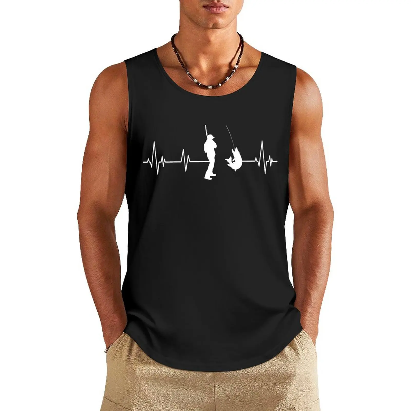 Angler heartbeat EKG - predatory fish fisherman heartbeat Tank Top Sports clothing Muscle fit Body man