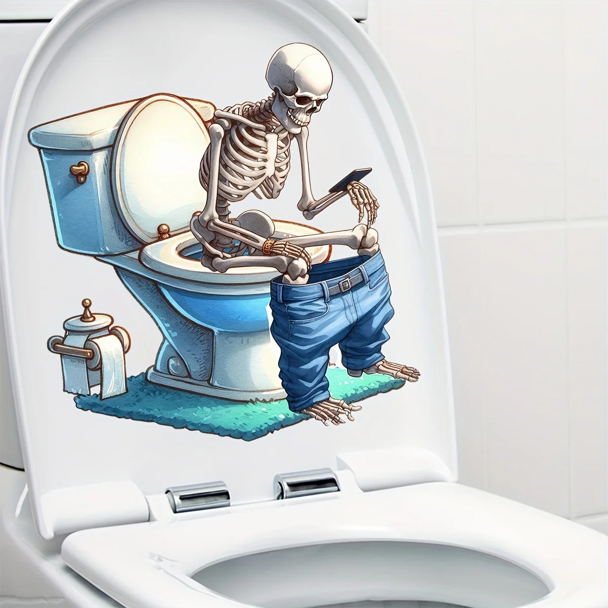 Funny Skull Sitting on The Toilet Decorative Stickers  Easy to Use, Door, Refrigerator, Window, Toilet Stickers Decoration S662